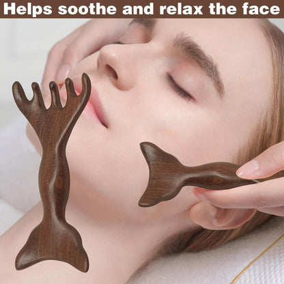 Double-Headed Five-Finger Massage Comb, Wooden Massage Comb Five Touch Therapy Tool for Men Women Moderate Size and Easy to Carry, Can Be Used on Eyes Face & Neck