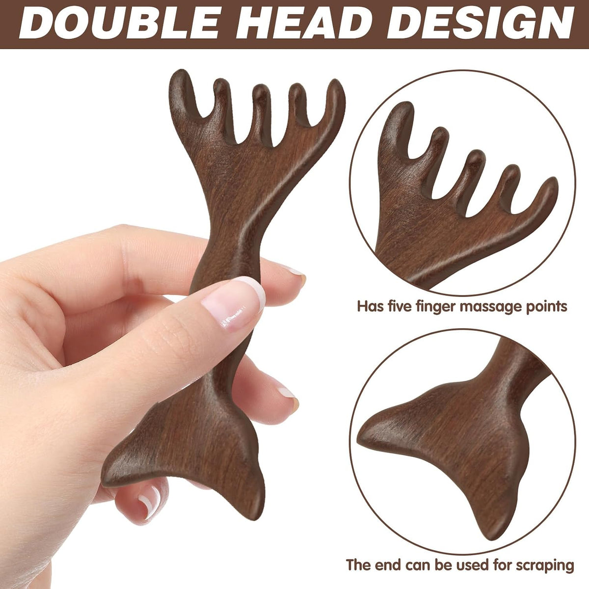 Double-Headed Five-Finger Massage Comb, Wooden Massage Comb Five Touch Therapy Tool for Men Women Moderate Size and Easy to Carry, Can Be Used on Eyes Face & Neck