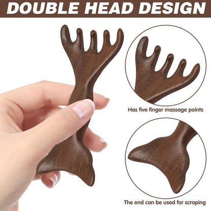 Double-Headed Five-Finger Massage Comb, Wooden Massage Comb Five Touch Therapy Tool for Men Women Moderate Size and Easy to Carry, Can Be Used on Eyes Face & Neck